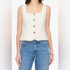 J.Crew Square-Neck Linen-Blend Vest in Stone Ivory – Size 6 NWT